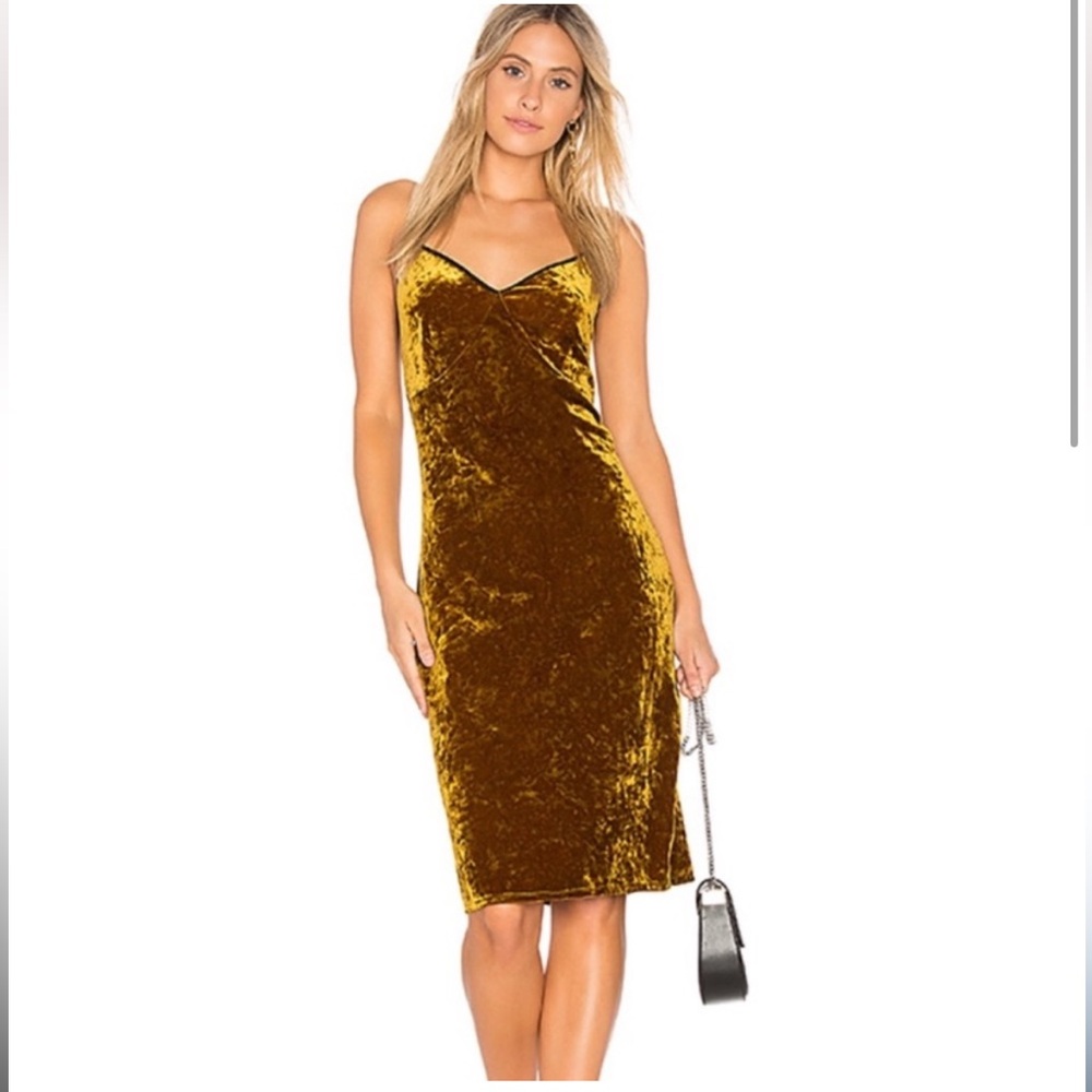 Revolve Gold crushed velvet midi dress; size Small; new w tags
